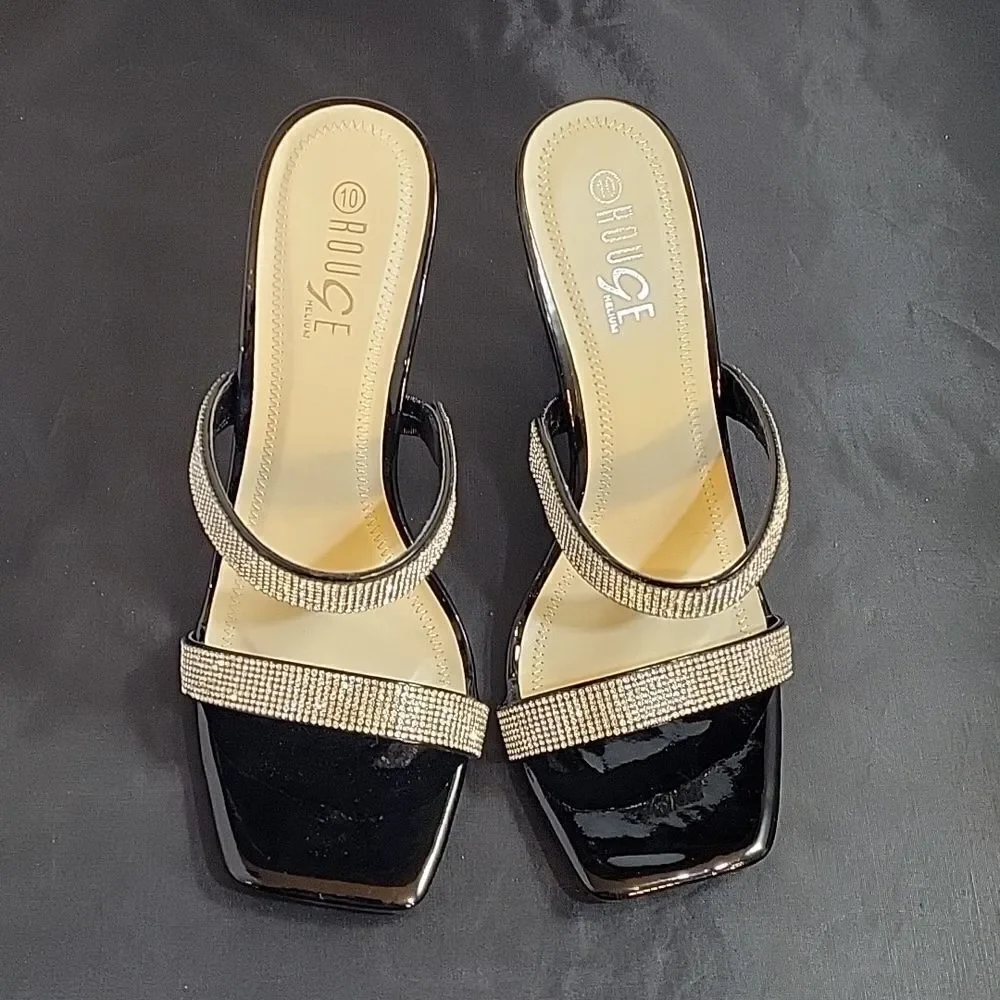 BRAND NEW ROUGE HELUIM RHINESTONES EMBELLISHMENTS SQUARE TOE MULE SANDAL